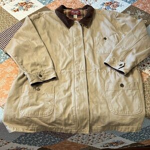 Nice Denim & Co 3X camel brown chore jacket with zipper and button front.